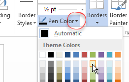 Borders pen colour drop down menu