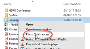 Right click to pin to quick access example
