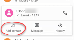 Add contact icon in recent call list