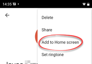 Add to home screen option in contacts