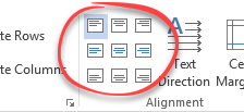 9 text alignment options for tables in the ribbon