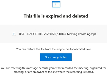 Email informing you that the meeting recording has been deleted