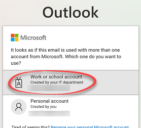 Choosing between work and personal accounts in outlook web access