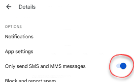 Send as SMS toggle button in details menu