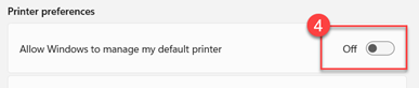 Allow windows to manage default printer switched off in Windows 11