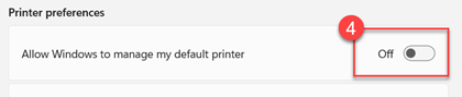 Allows windows to manage my default printer option in Windows 11