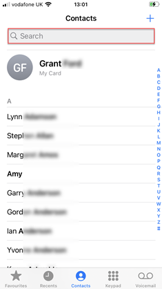 search box in contacts