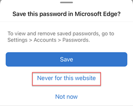 Never save password option when logging into outlook web app