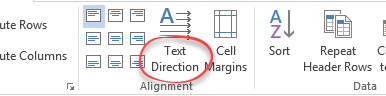 Text direction button for text in a table in the ribbon