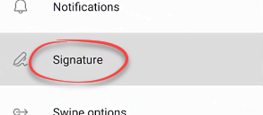 Signature option in Outlook App Settings