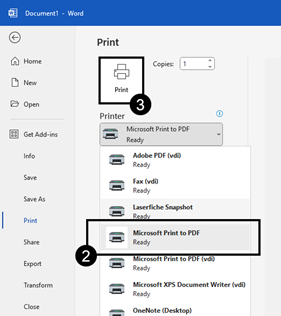 Choosing print to PDF option