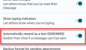 resend as text option switched on