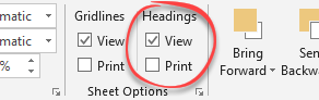 Headings option boxes