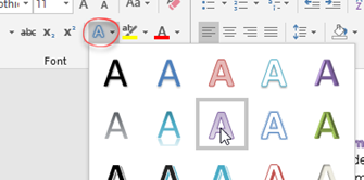 Text Effect drop down menu in ribbon