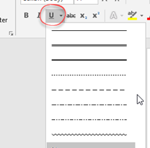 Underline styles drop down menu