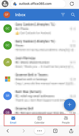 inbox displayed in outlook web app on iPhone