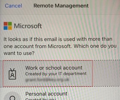 Choose Work or School Account in setup