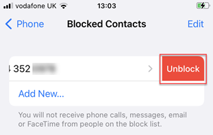 Unblock contact option