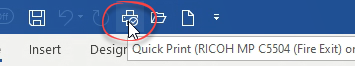 Print icon in the quick access toolbar