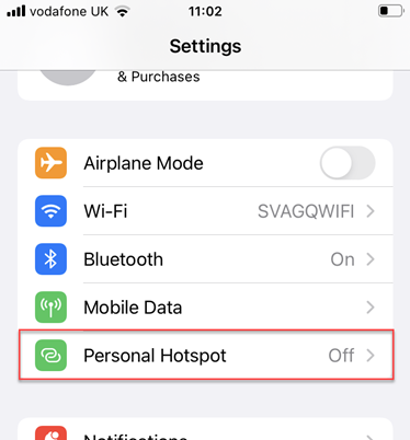 Personal Hotspot option in settings