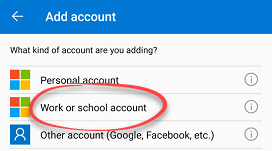 Work or School account option selected
