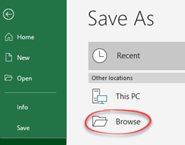 Save as window, browse button highlighted