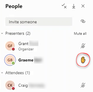 example of how the hands up icon appears during a meeting
